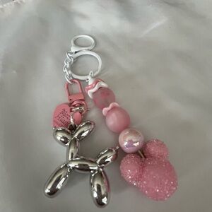 Pink and Silver Balloon Dog Keychain